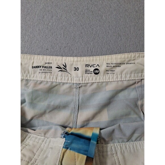 RVCA Danny Fuller Blue Multi Colorblock Unlined Swim Trunks Board Shorts 30 X 9 - Picture 7 of 9
